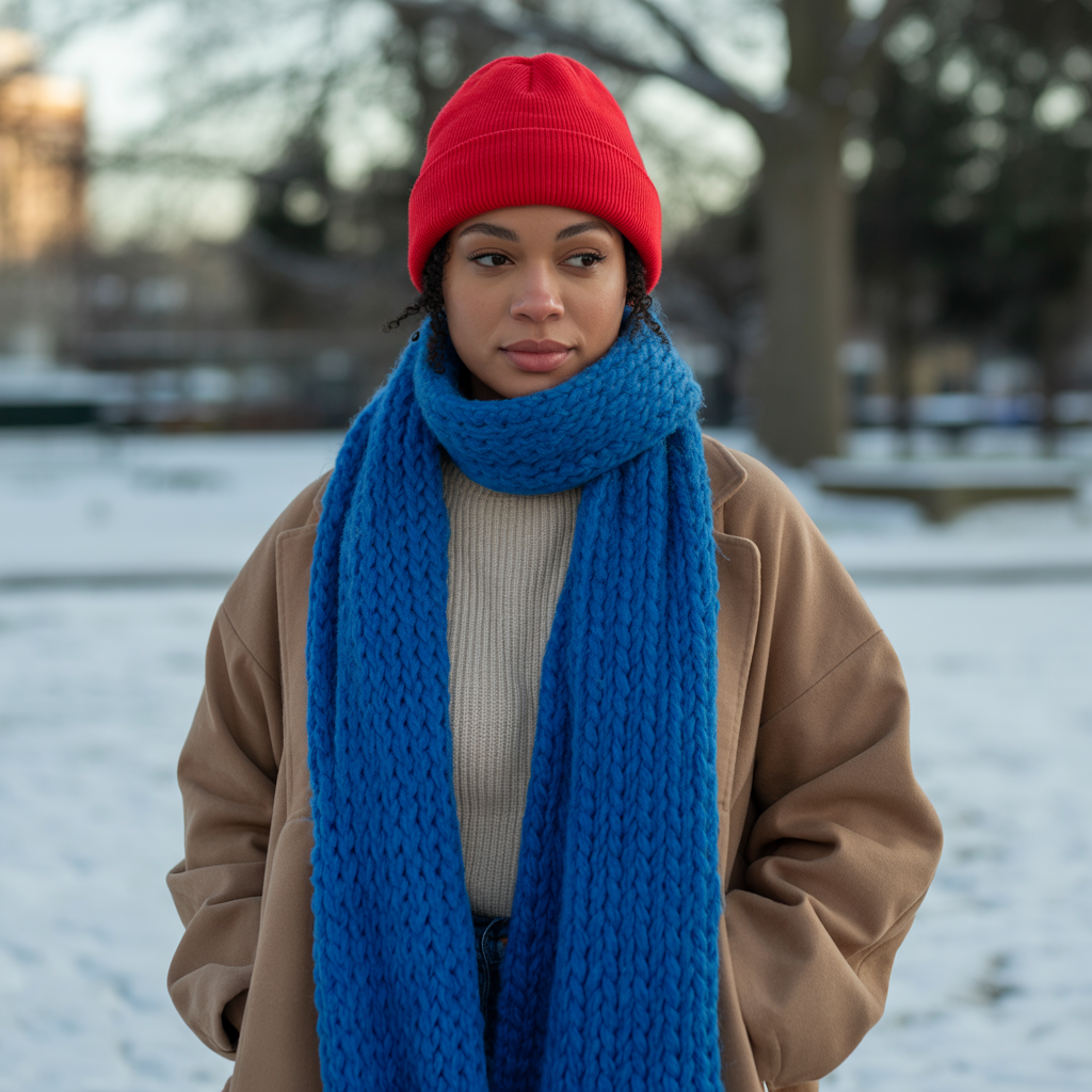 Beanie, Scarf, and Oversized Coat Combo