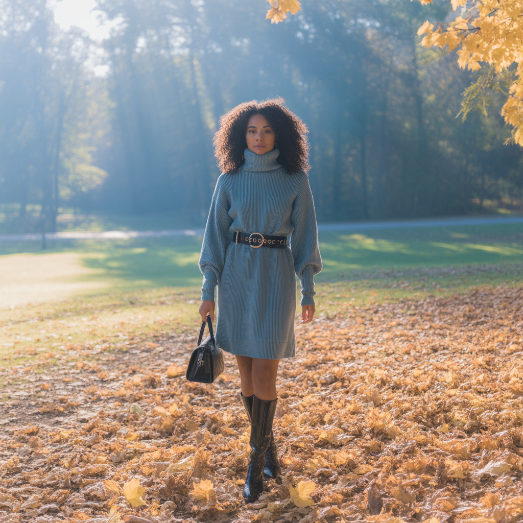22 Best Mid Size Fall Outfits to Wear This Season 13 Belted Sweater Dress with Boots
