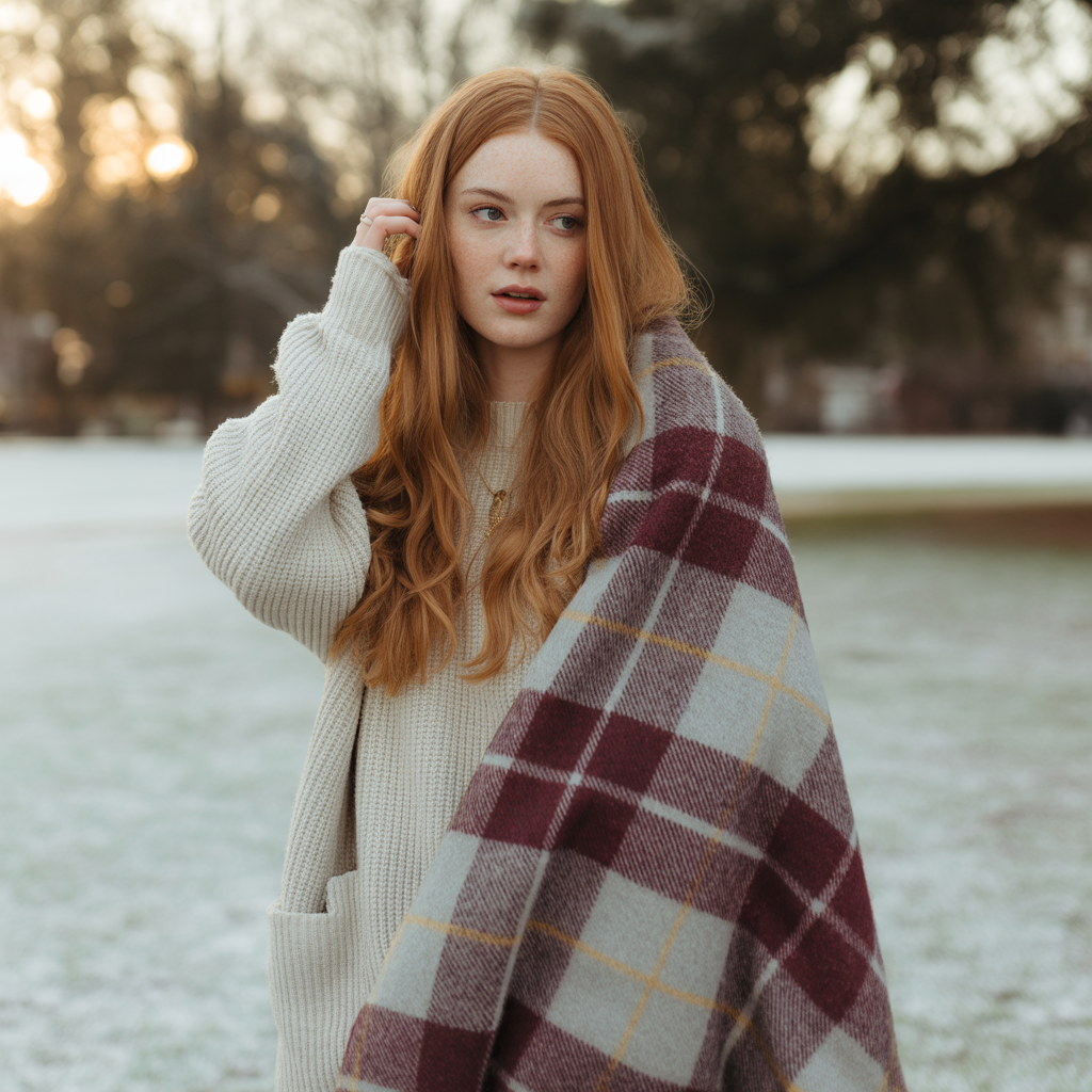 Blanket Scarf with Oversized Sweater