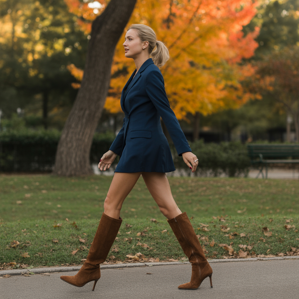 Blazer Dress with Tall Boots