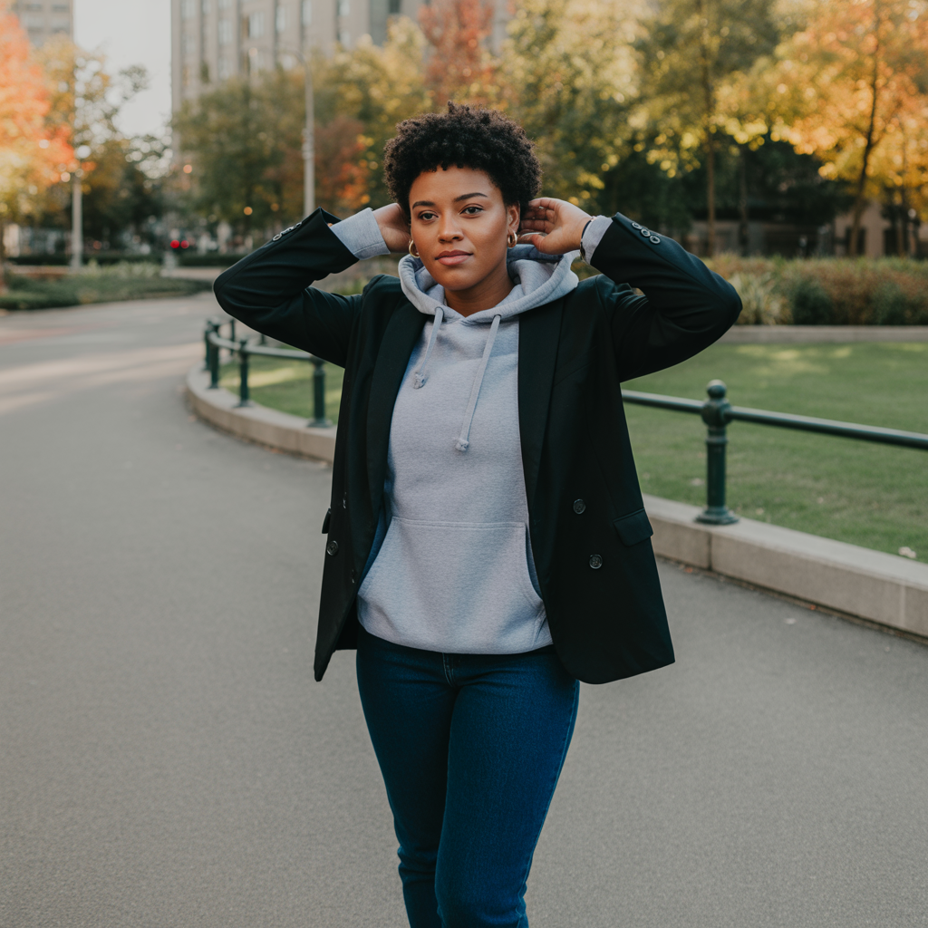 Blazer Layered with Hoodie