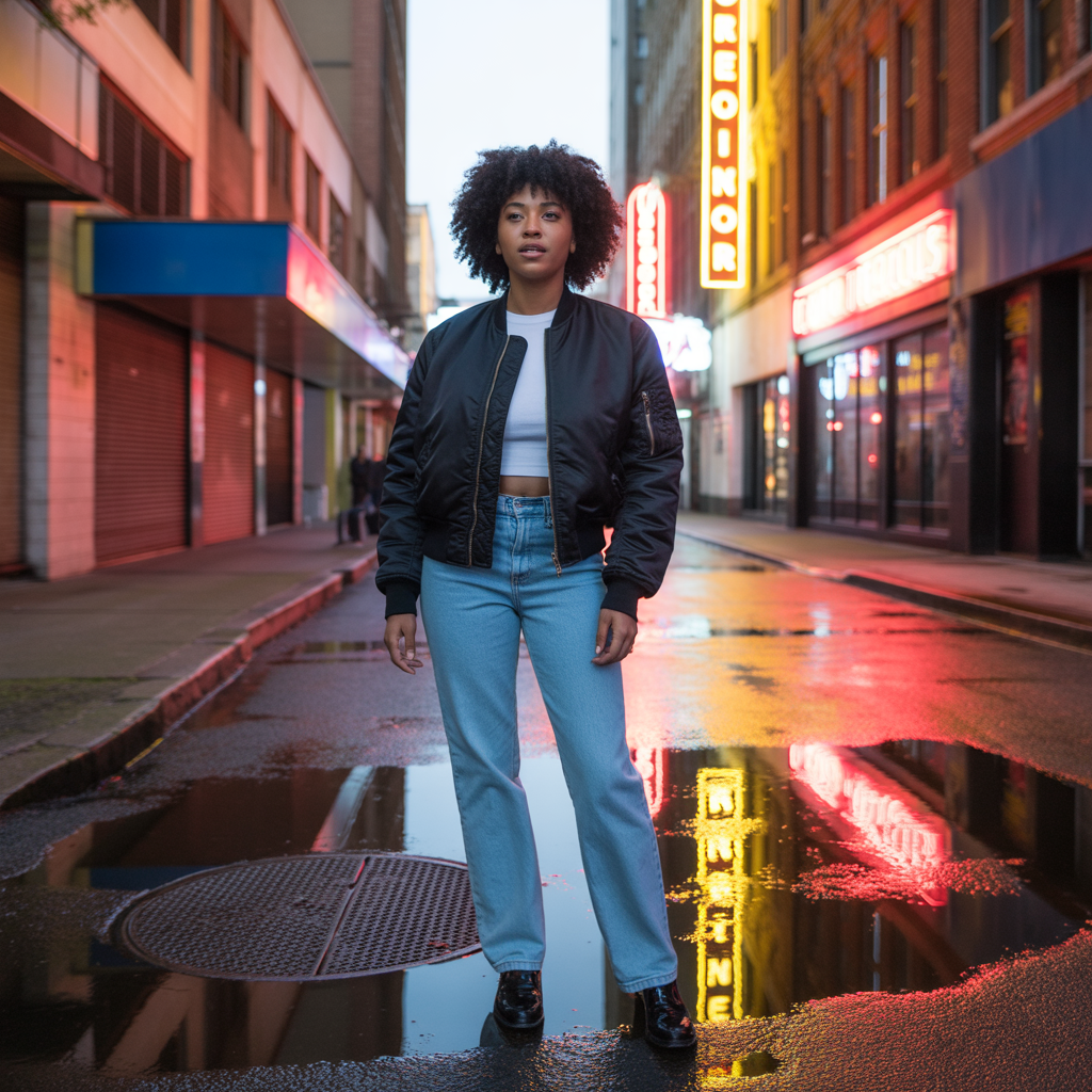 Bomber Jacket with Straight-Leg Jeans