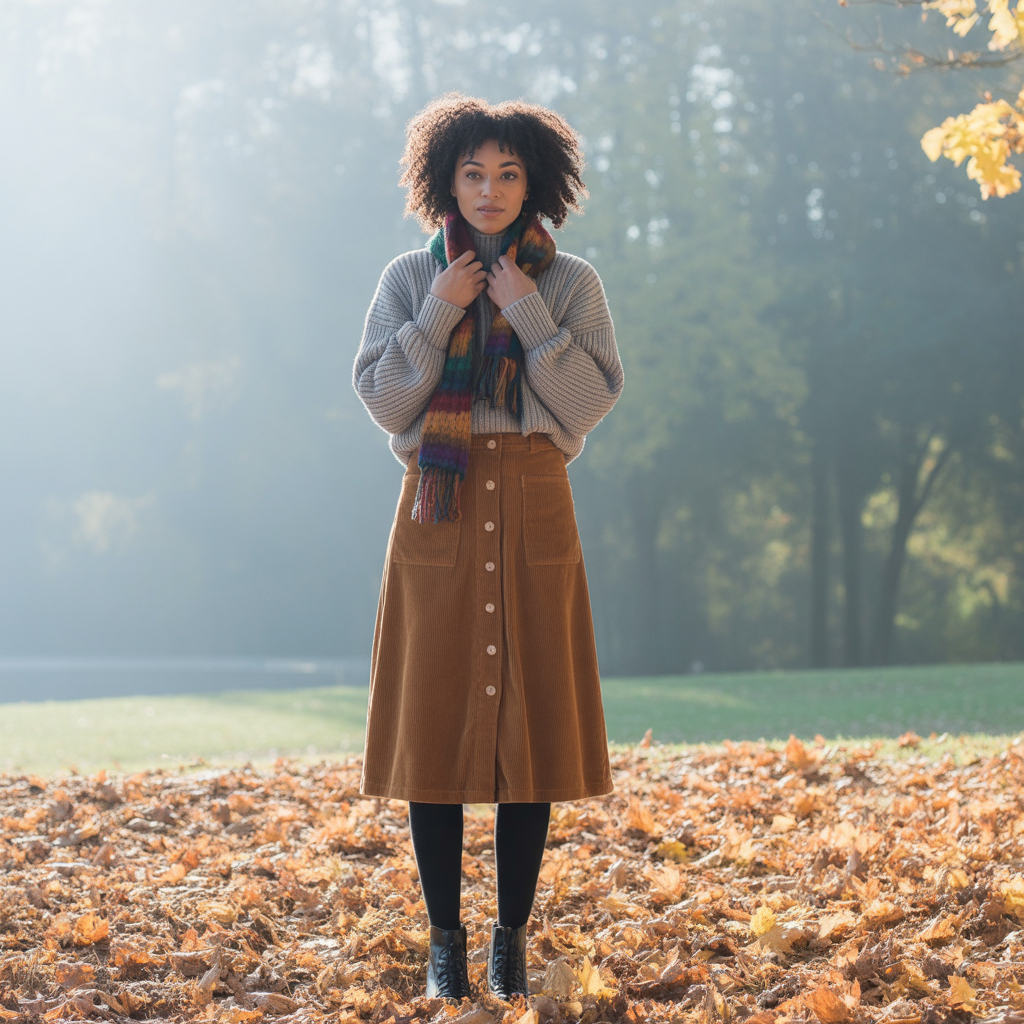 20 Best Cute Winter Skirt Outfits to Stay Warm & Stylish 13 Button-Front Skirt with Sweater and Scarf