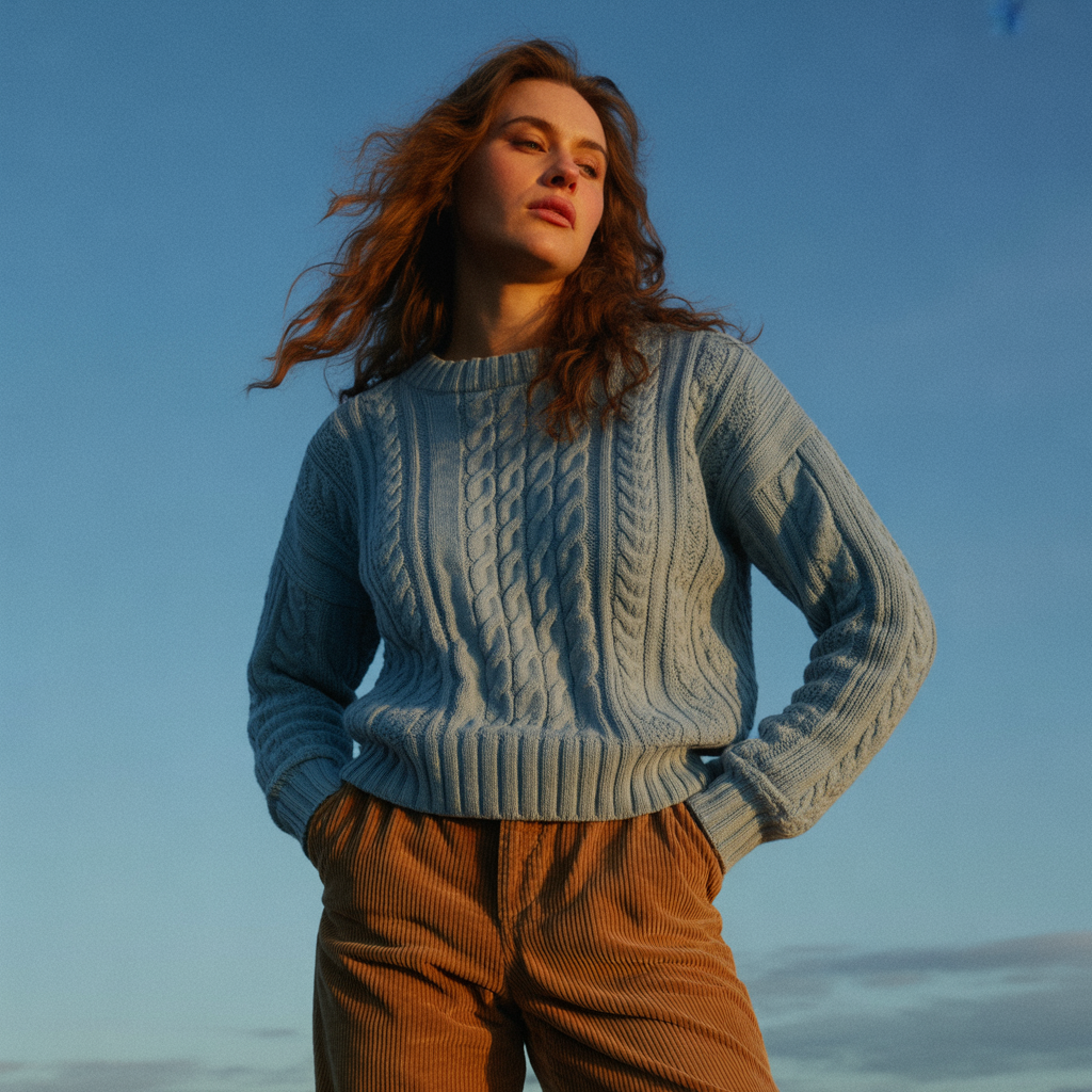 Cable-Knit Sweater with Corduroy Pants