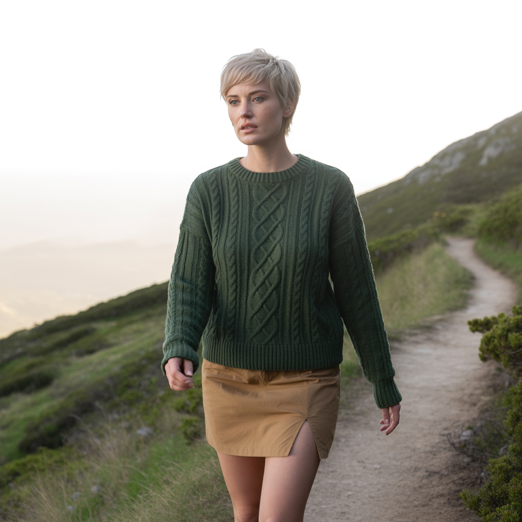 Cable-Knit Sweaters with Mini Skirts