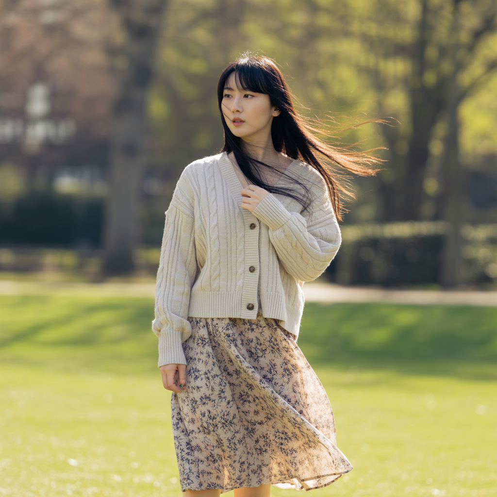 Cardigan with Midi Skirt