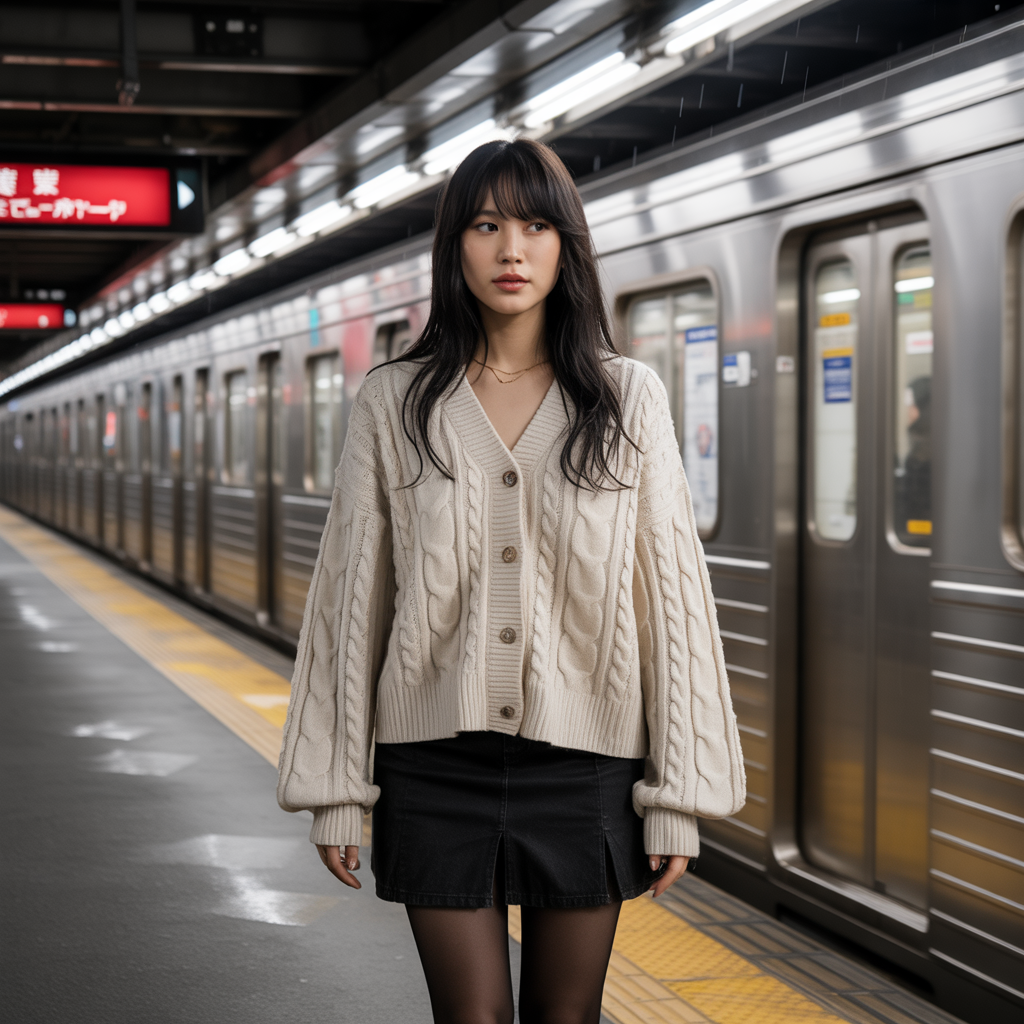 Cardigan with Mini Skirt and Tights