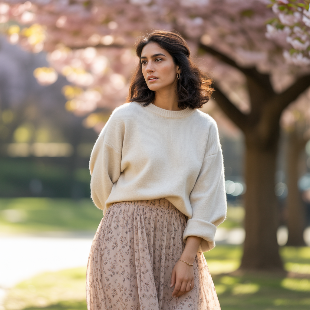 20 Best Chic Winter Work Outfits for a Polished Look 14 Cashmere Sweater with Midi Skirt