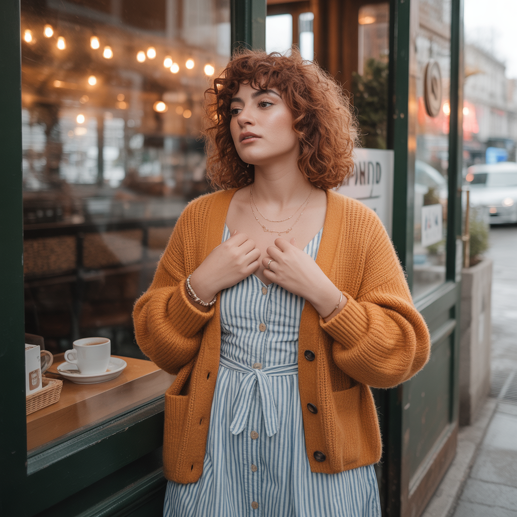 Chunky Cardigan Over a Midi Dress