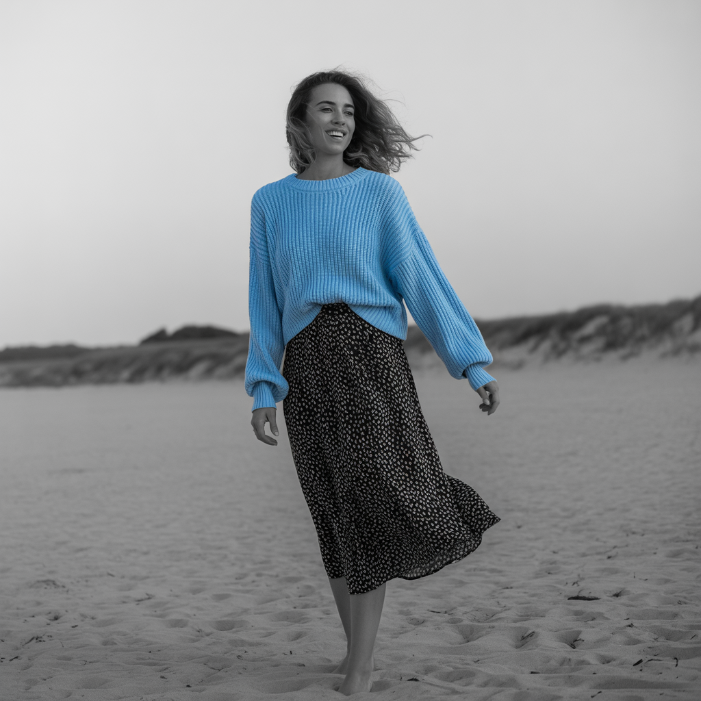 Chunky Knit Sweater with Midi Skirt