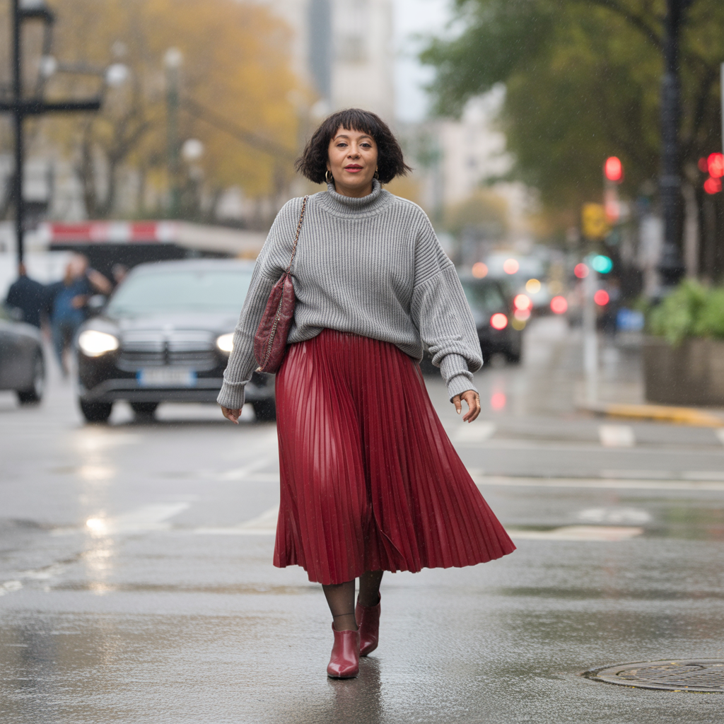 Chunky Knit Sweater with Midi Skirt