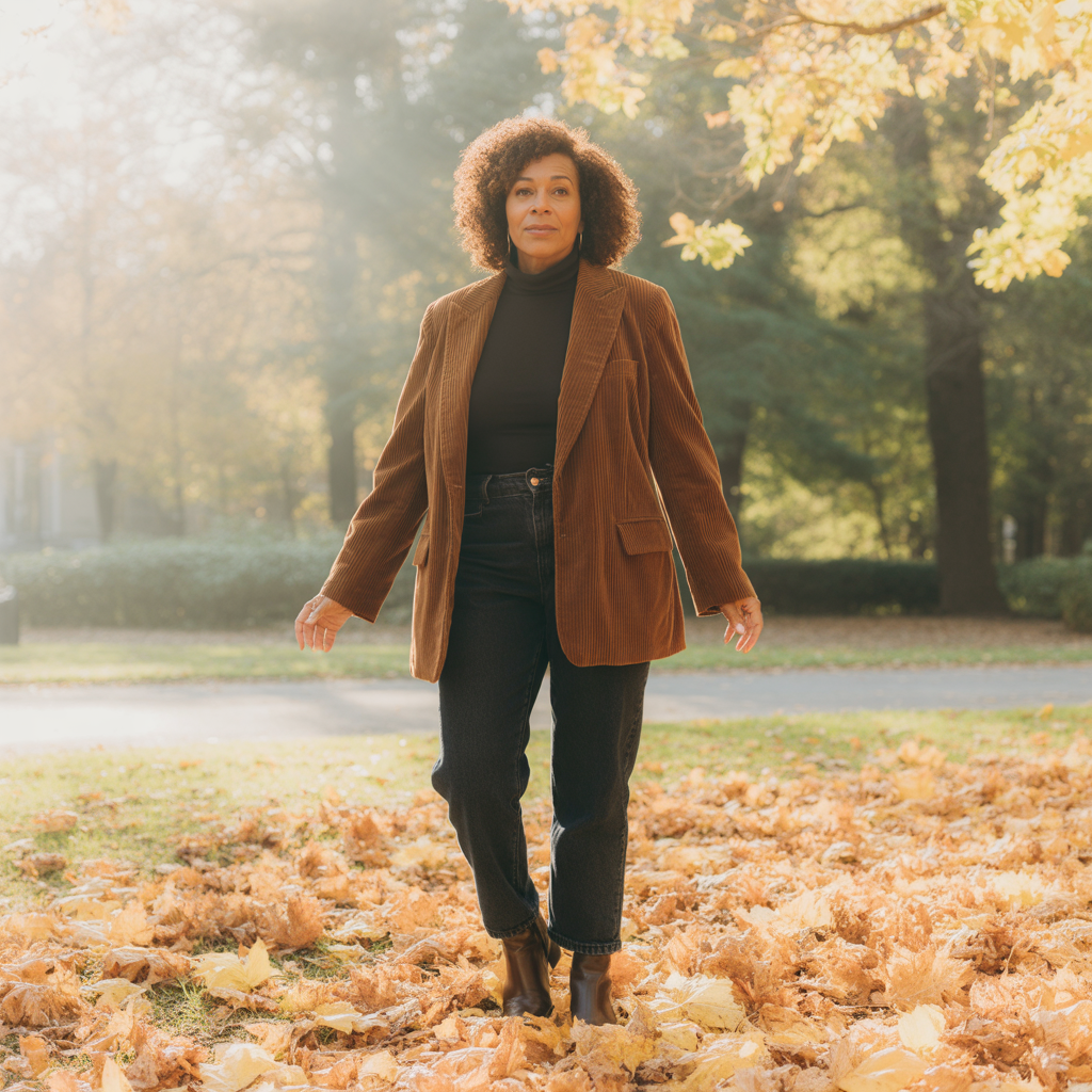 Corduroy Blazer with Turtleneck