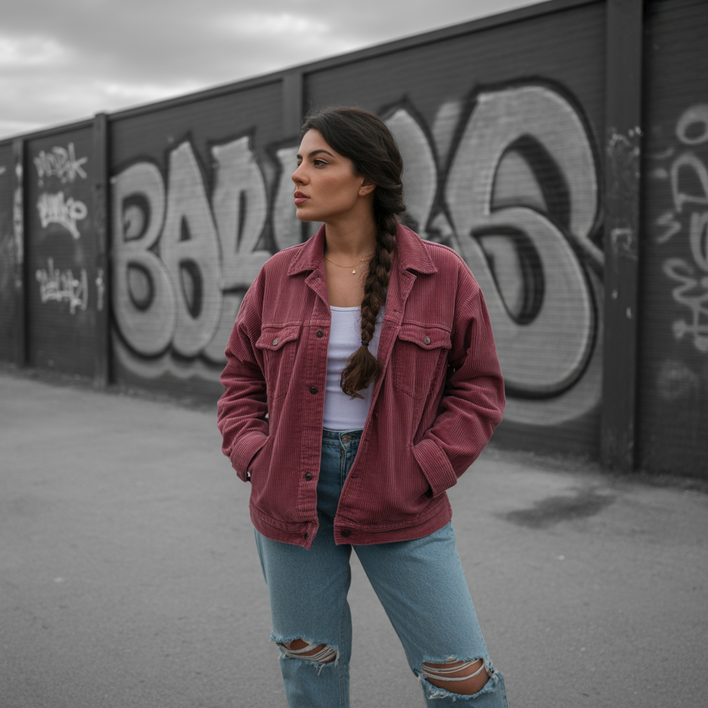 Corduroy Jacket with Mom Jeans