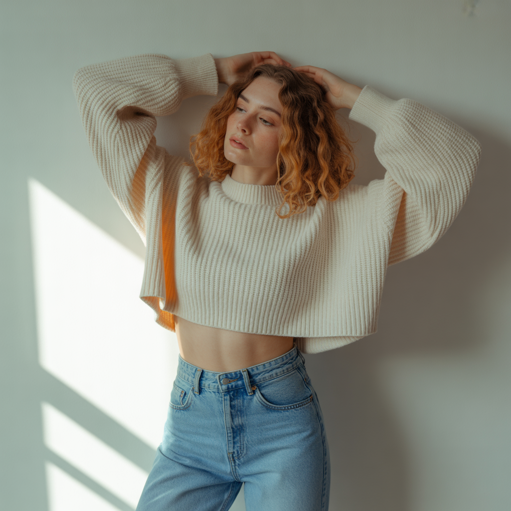 Cropped Sweater with High-Waisted Jeans
