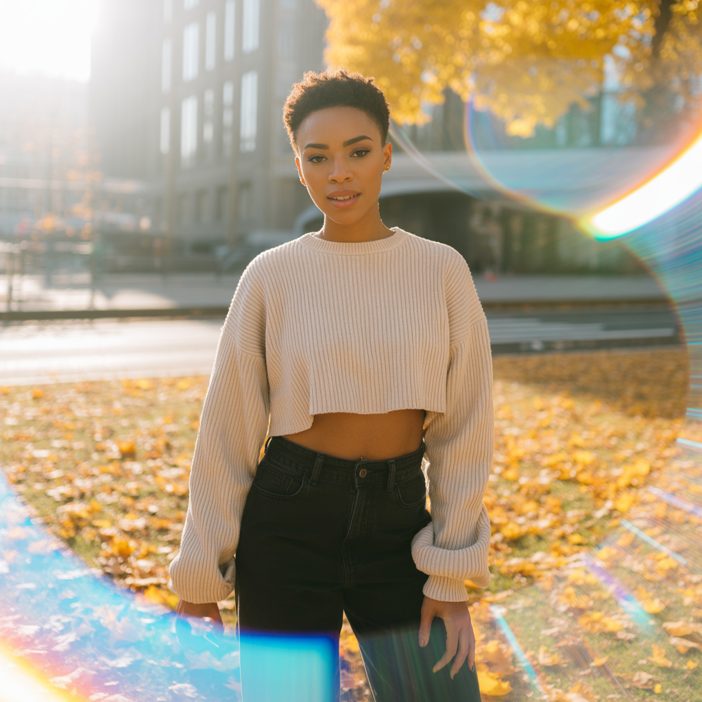 22 Best Mid Size Fall Outfits to Wear This Season 15 Cropped Sweater with High-Waisted Pants