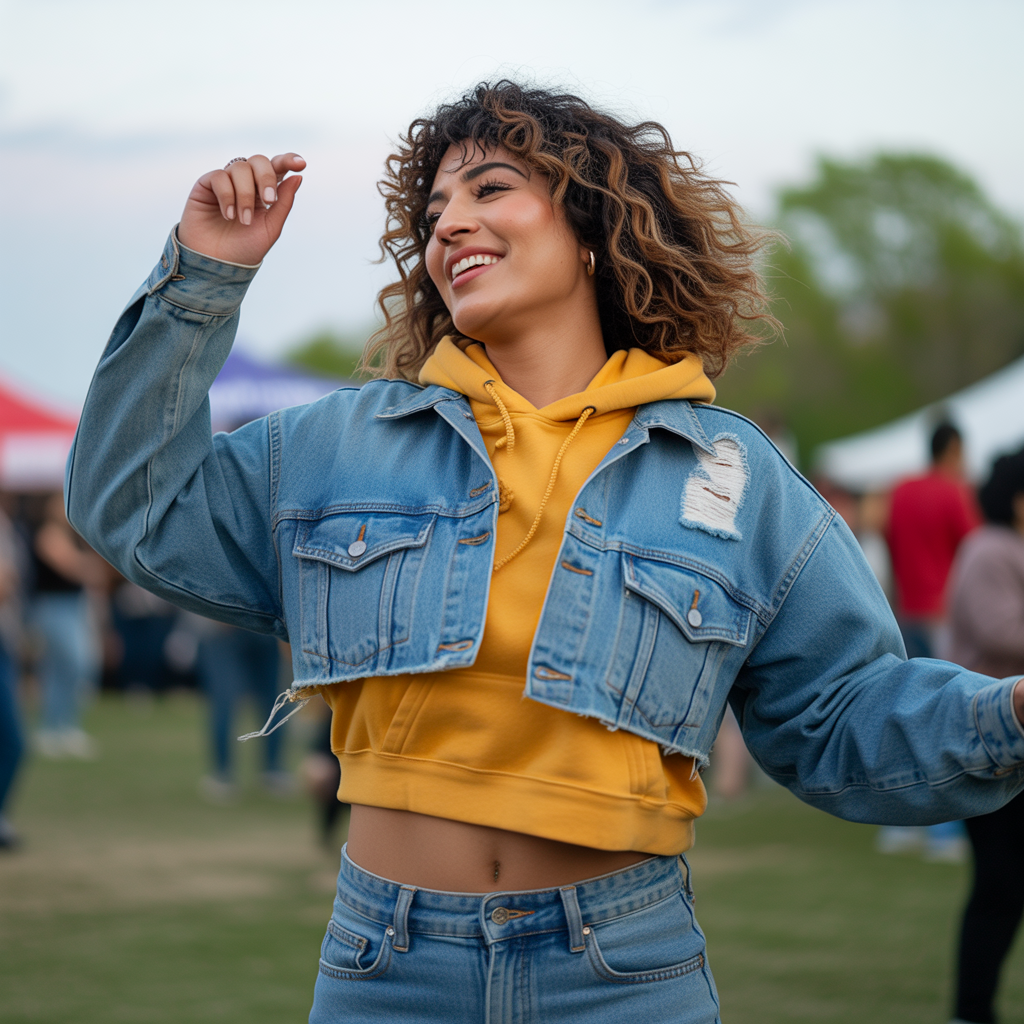 Denim Jacket with Layered Hoodie