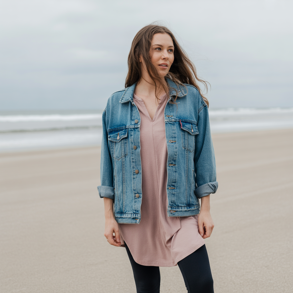 Denim Jacket with Leggings and Tunic Top