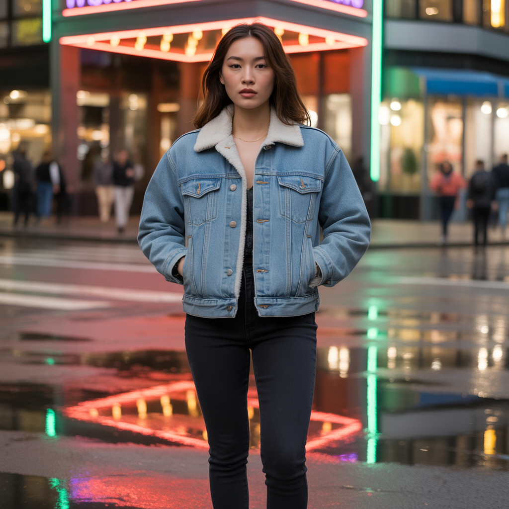 Denim Jacket with Shearling Lining
