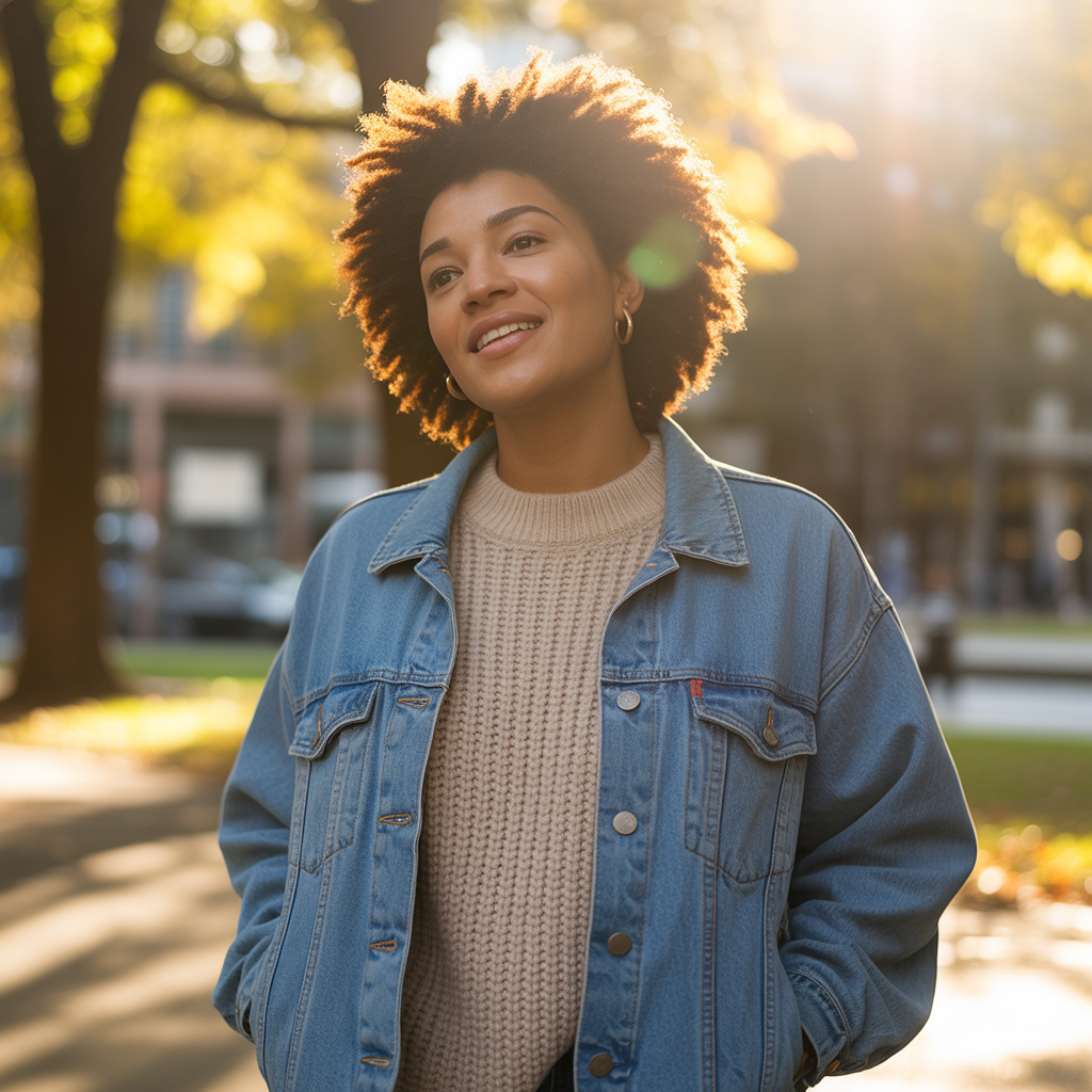 Denim Jacket with Sweater Layers