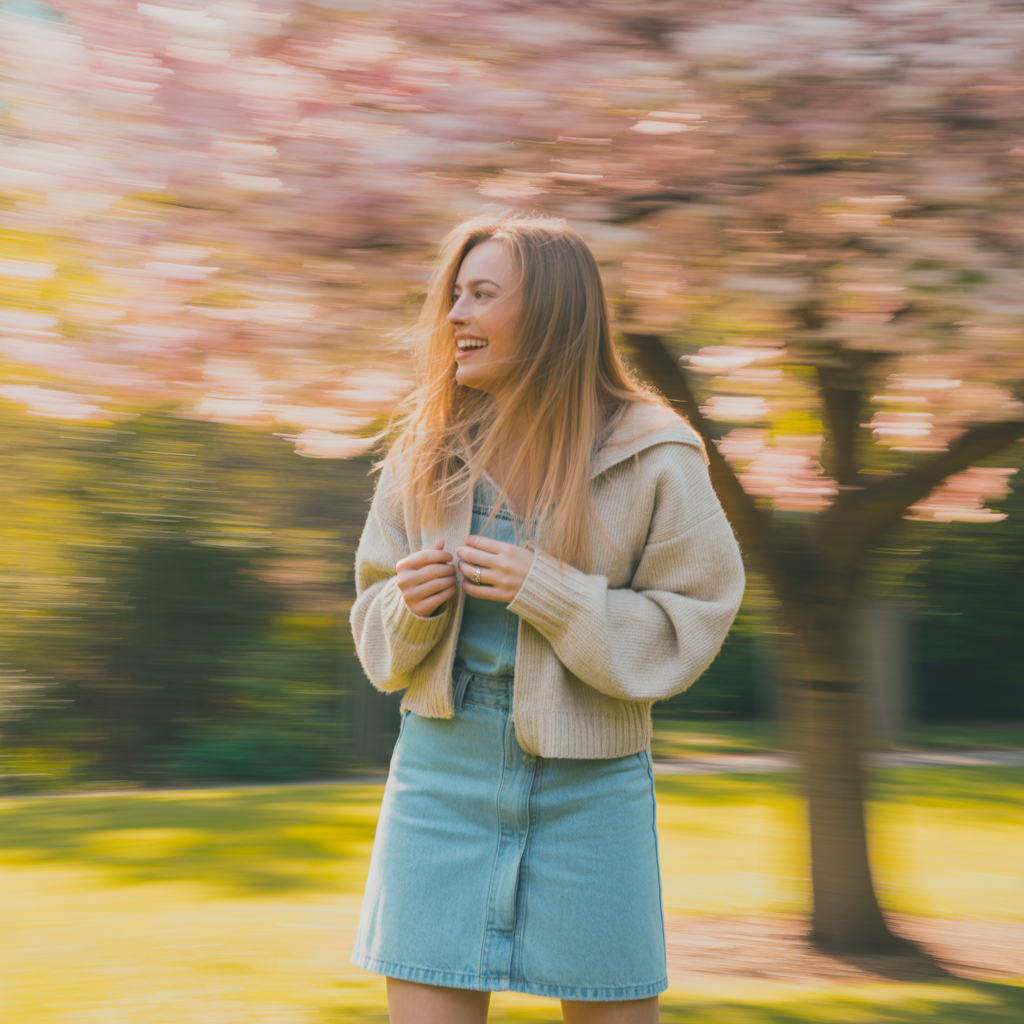 Denim Skirt with a Cardigan