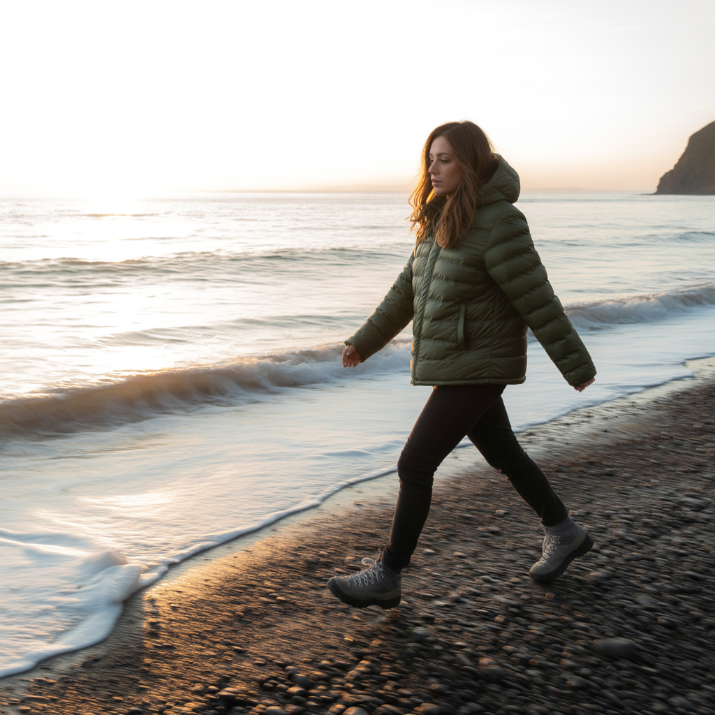 Down Jacket with Hiking Boots