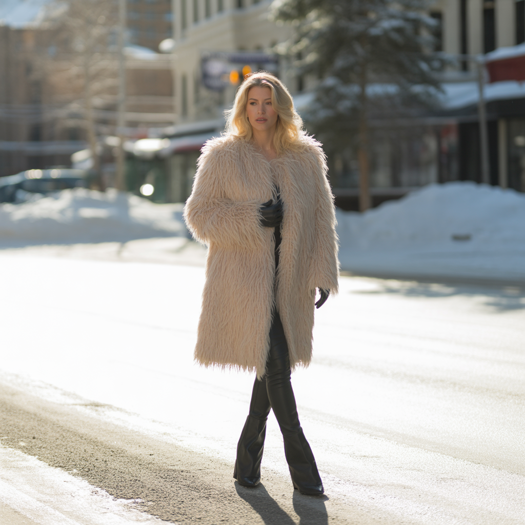 Faux Fur Coat with Slim Pants