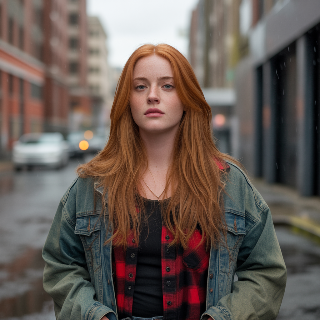 Flannel Shirt Layered with Denim Jacket