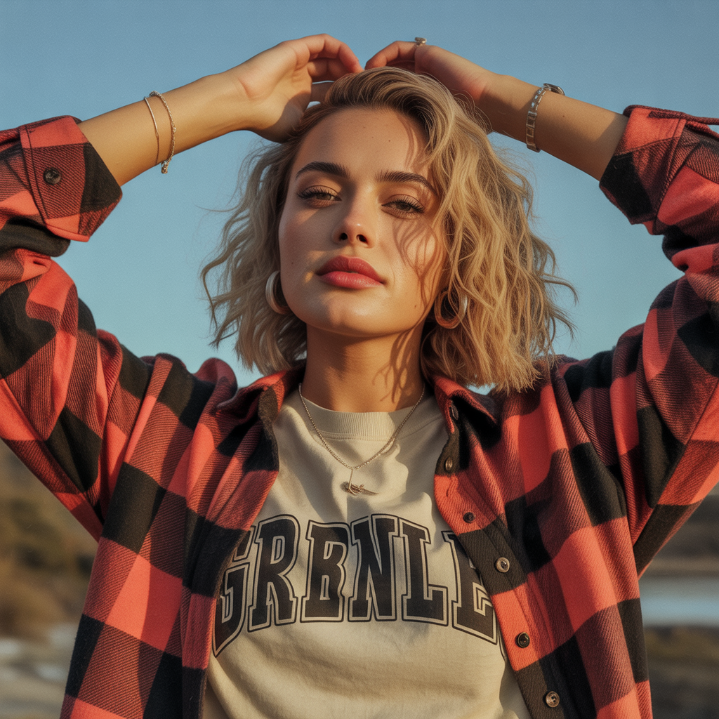 Flannel Shirt with Graphic Tee