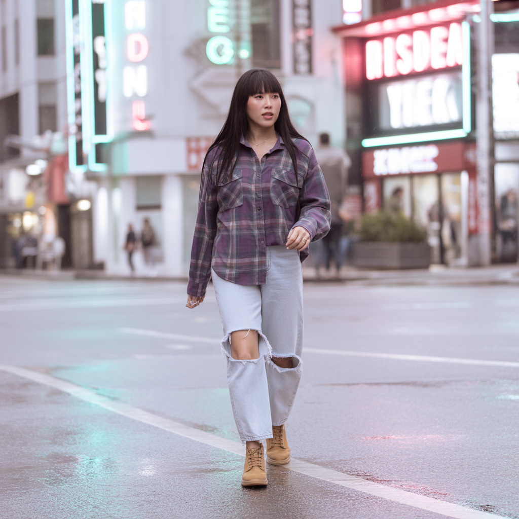 Flannel Shirt with Mom Jeans and Boots
