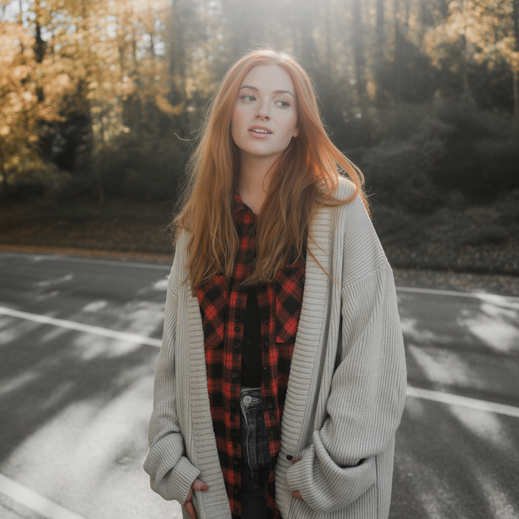 Flannel Shirt with Oversized Cardigan