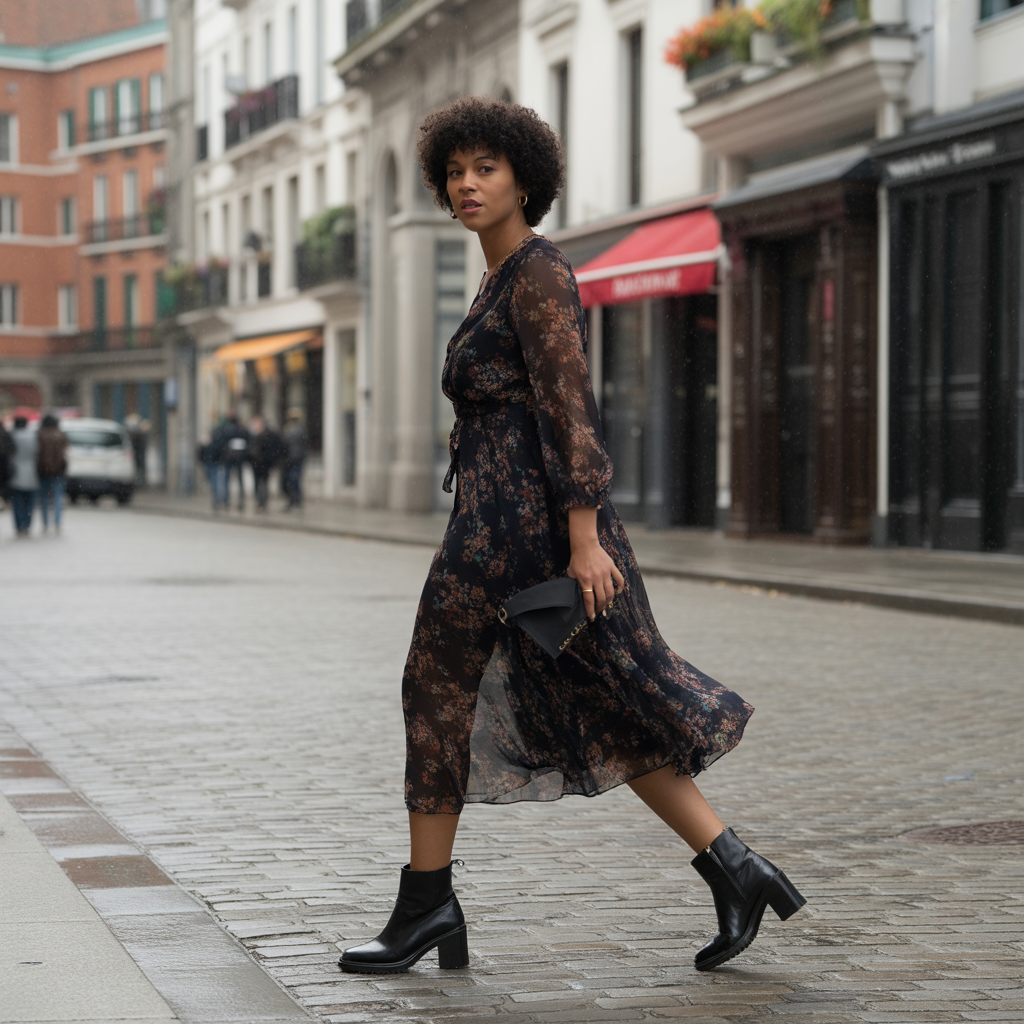 Floral Dress with Ankle Boots