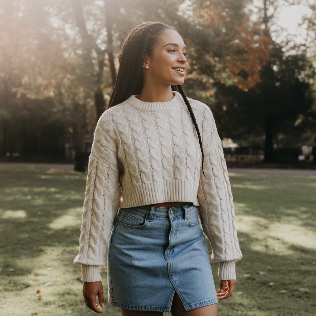 High-Waisted Skirt with Crop Sweater