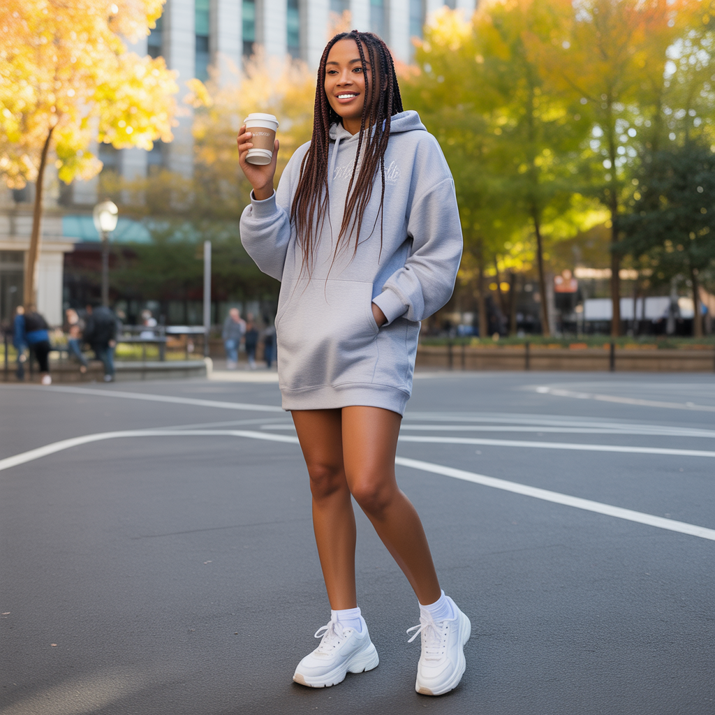 Hoodie Dress with Chunky Sneakers