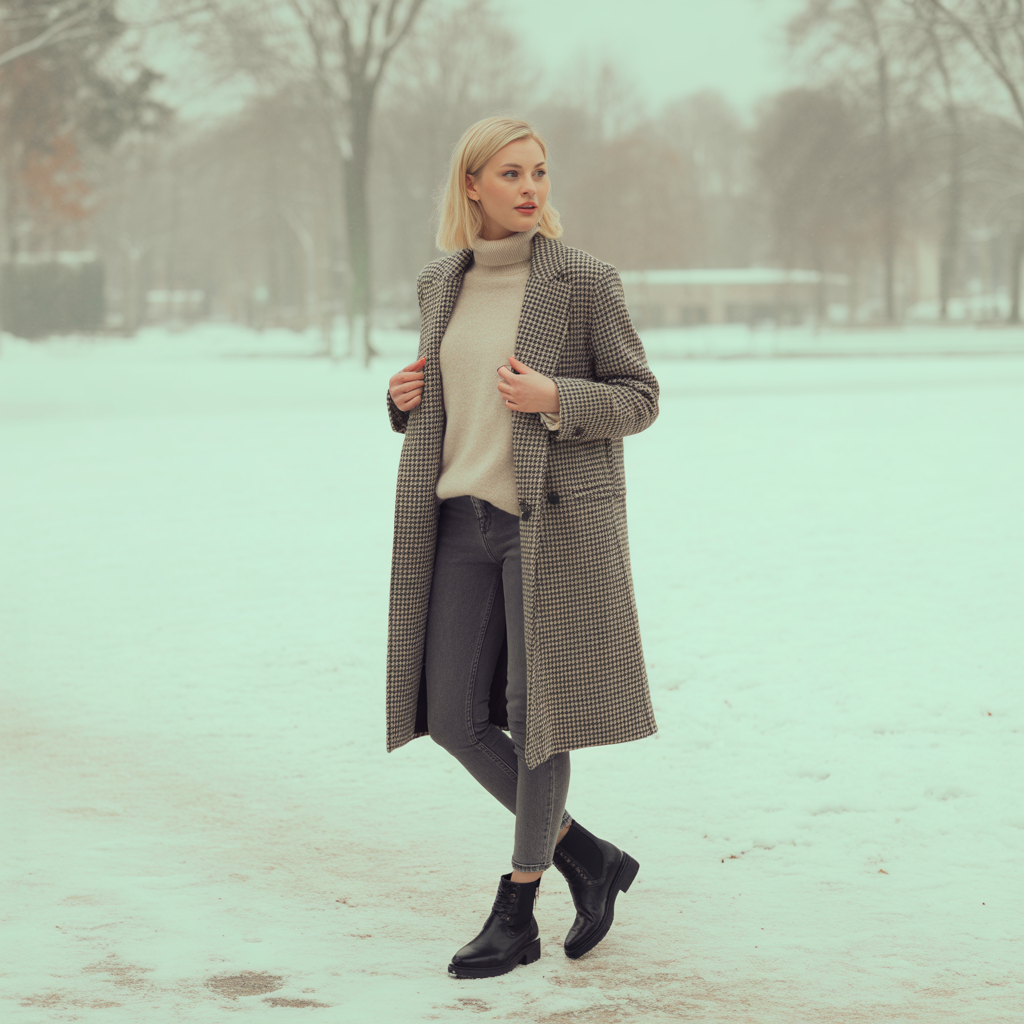 20 Best Chic Winter Work Outfits for a Polished Look 16 Houndstooth Coat with Neutral Basics