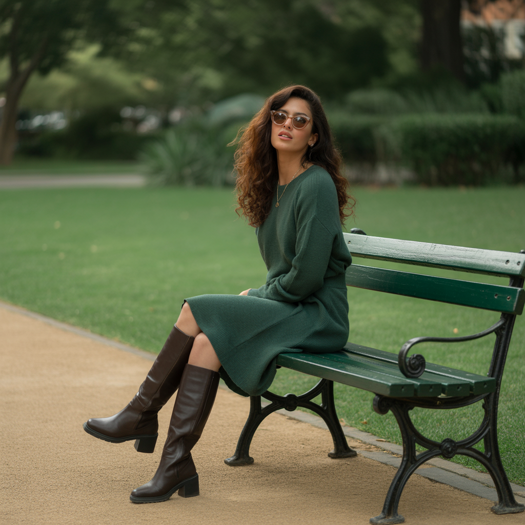22 Best Mid Size Fall Outfits to Wear This Season 4 Knit Dress with Knee-High Boots