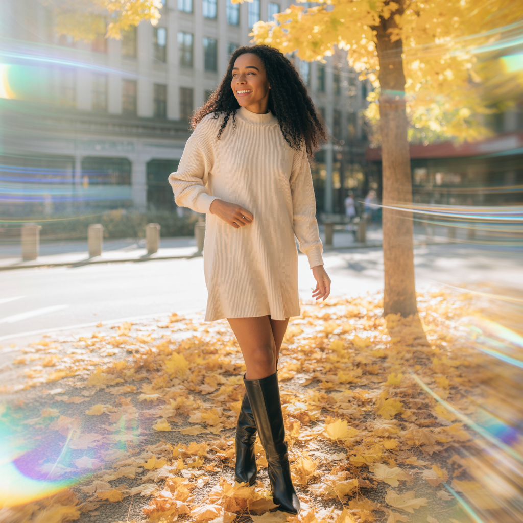 20 Best Girly Winter Outfits to Stay Cute & Cozy This Season 2 Knit Dress with Knee-High Boots