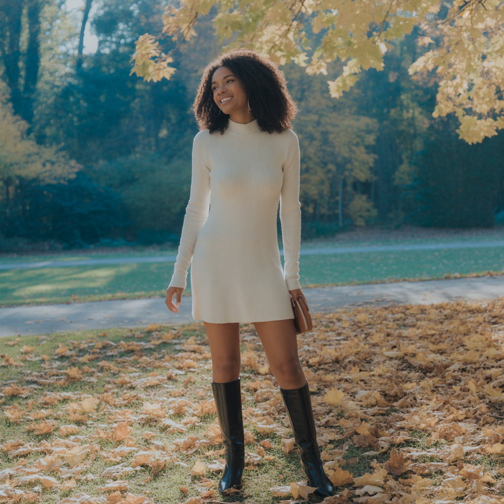 20 Best Chic Fall Outfits to Elevate Your Autumn Style 5 Knit Dress with Knee-High Boots