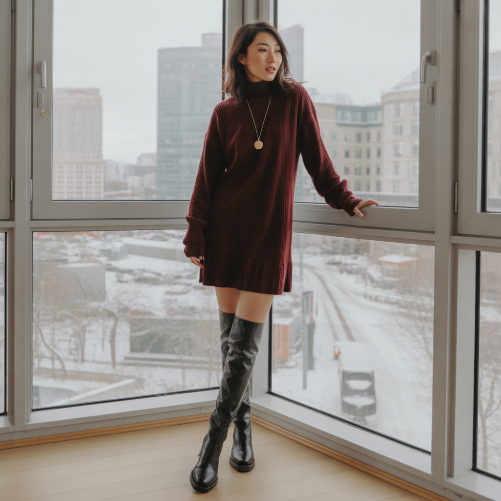 Knit Dress with Over-the-Knee Boots
