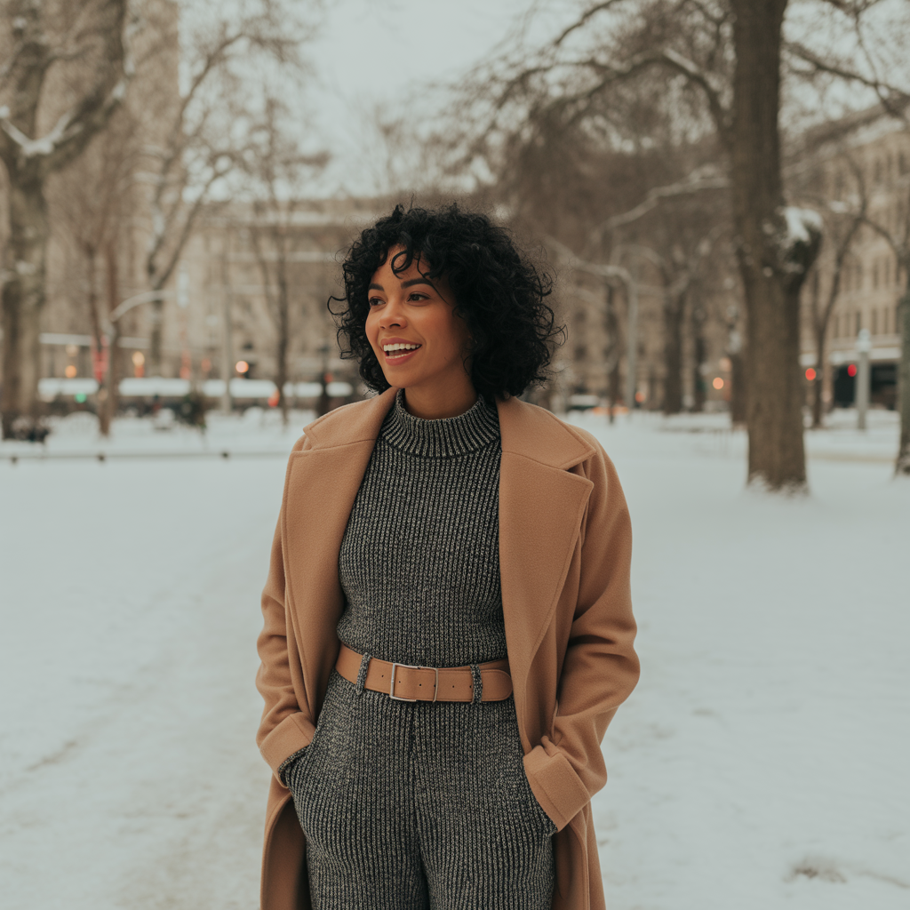 Knit Jumpsuit with Belted Coat