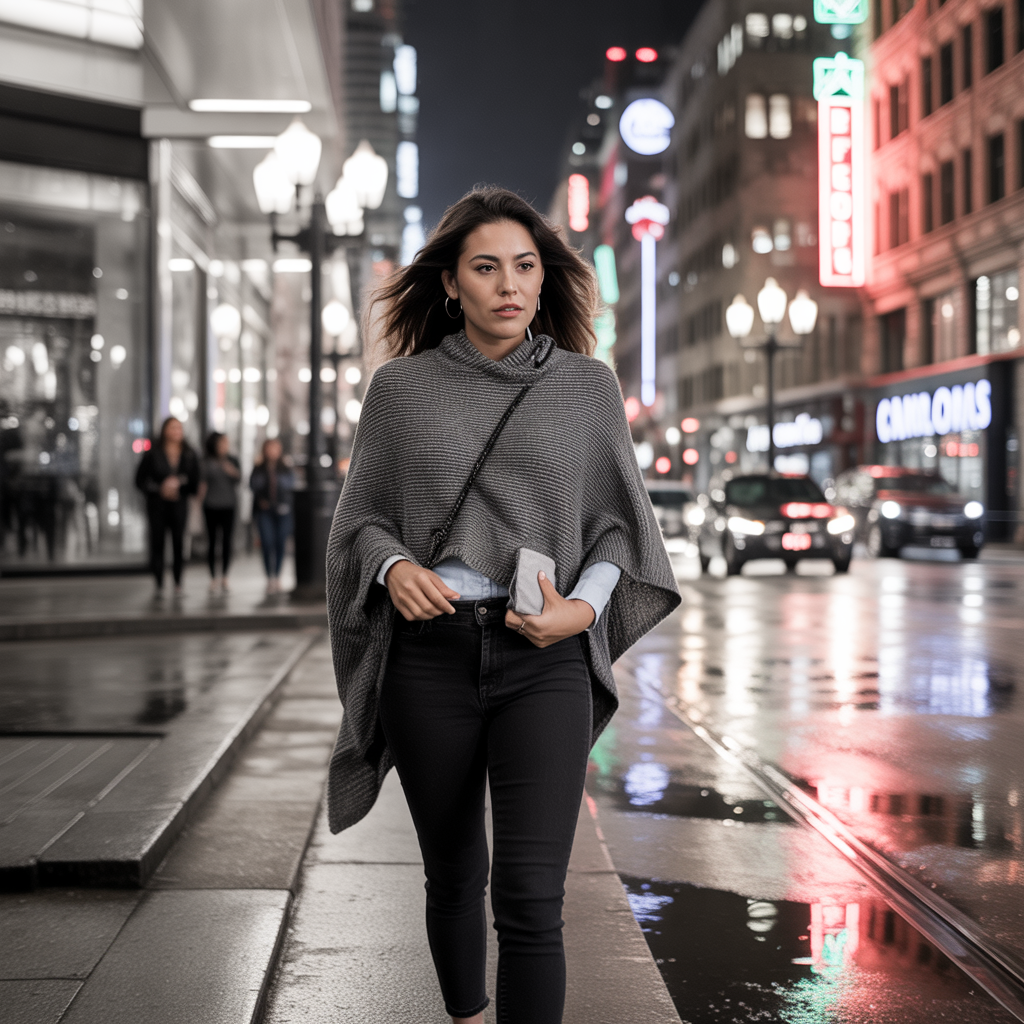 Knit Poncho with Skinny Jeans