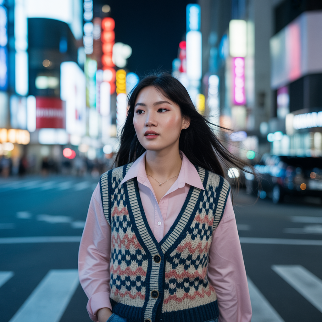 Knit Vest over Button-Up Shirt