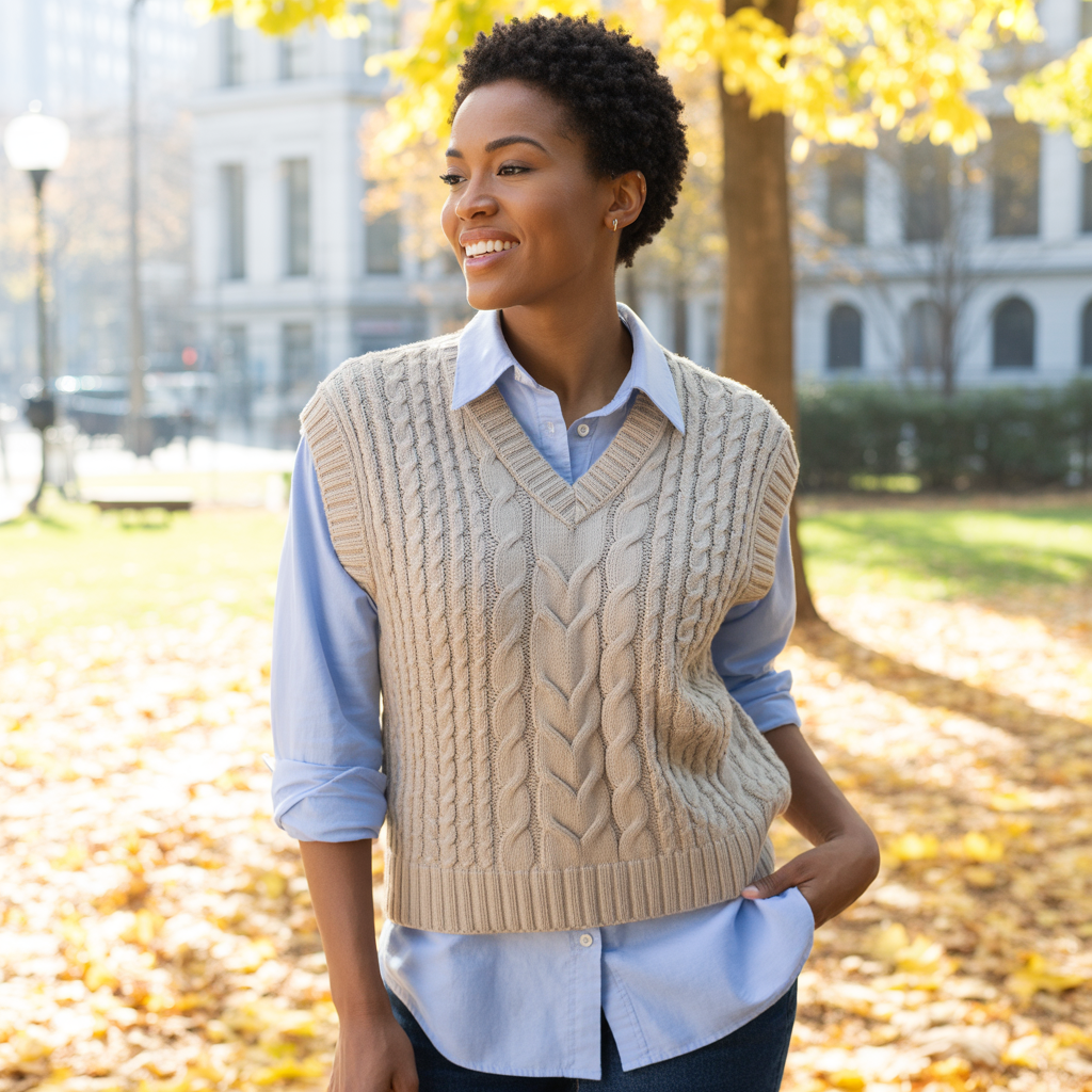 20 Best Chic Fall Outfits to Elevate Your Autumn Style 14 Knit Vest over a Button-Down Shirt
