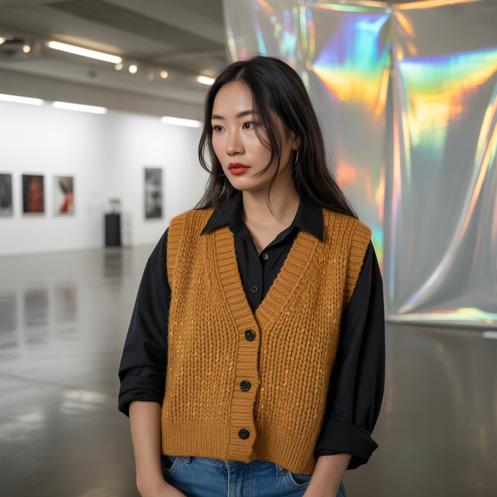 Knit Vest with Button-Up Shirt