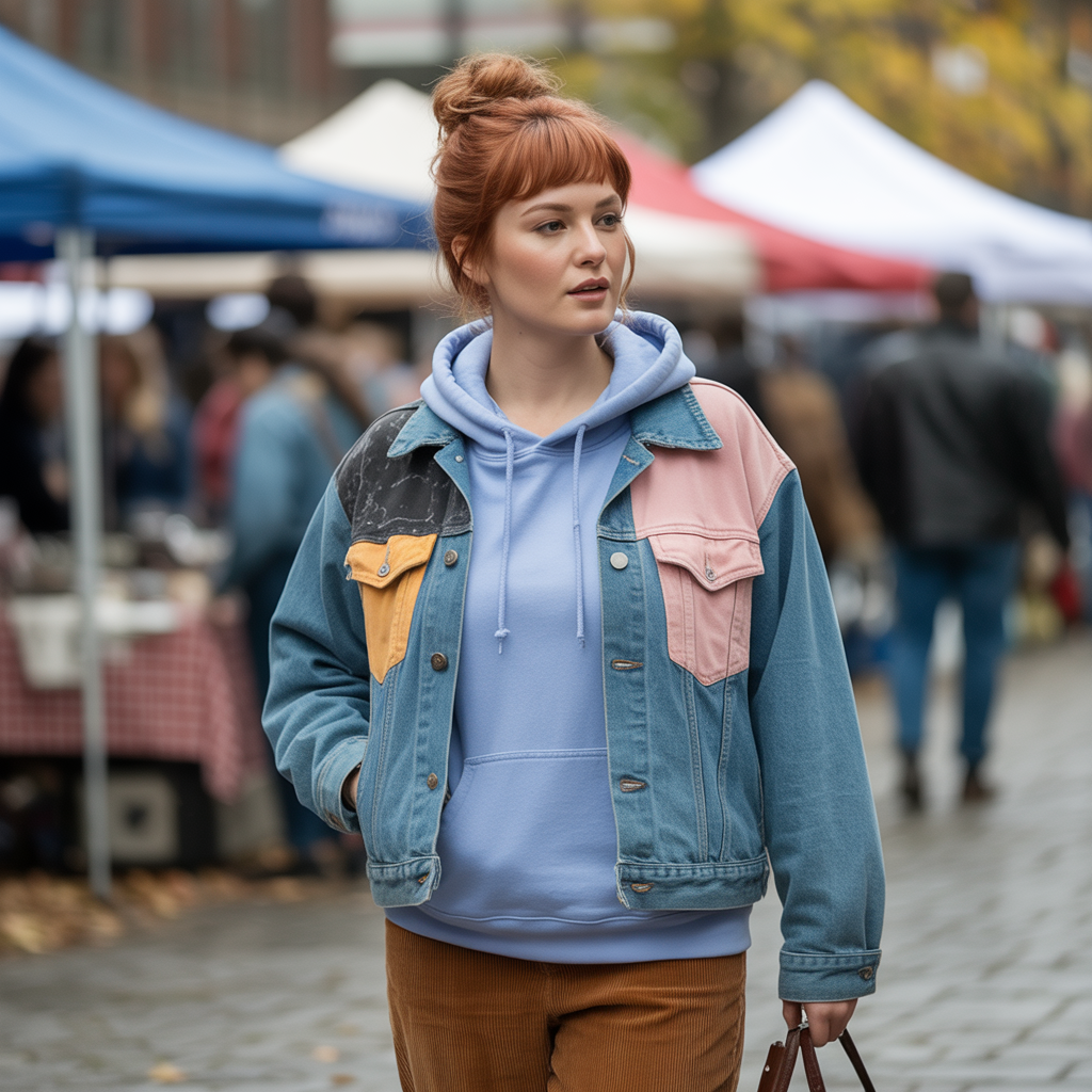 Layered Hoodie and Denim Jacket Combo