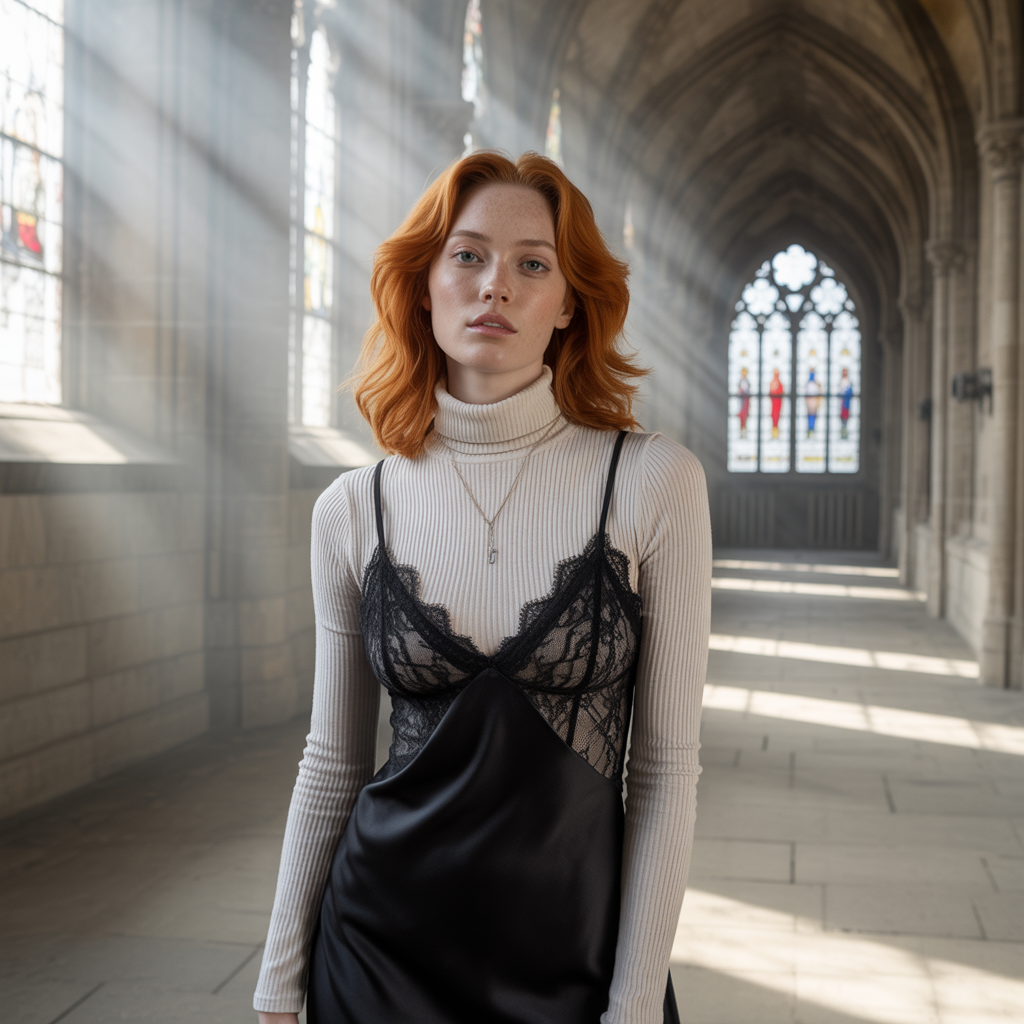 Layered Turtleneck under Slip Dress