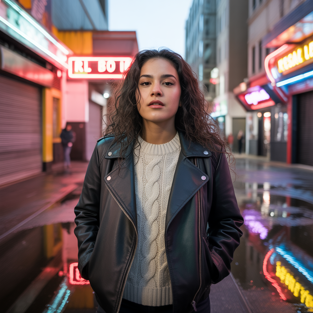 Leather Jacket with Layered Knits
