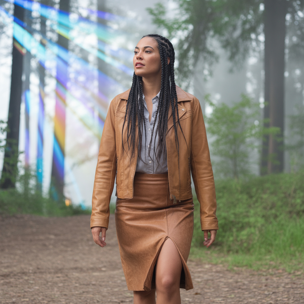 Leather Jacket with Midi Skirt