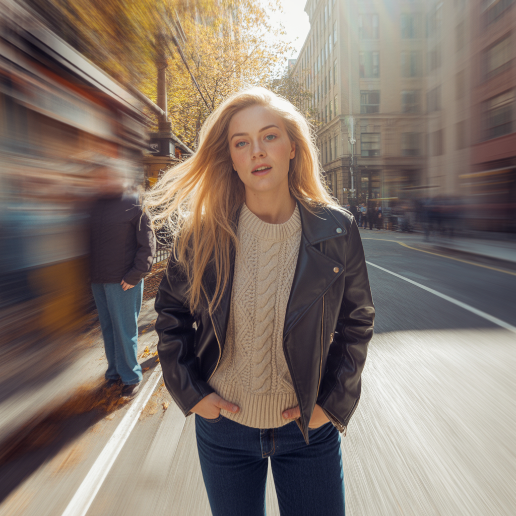 Leather Jacket with Sweater and Jeans