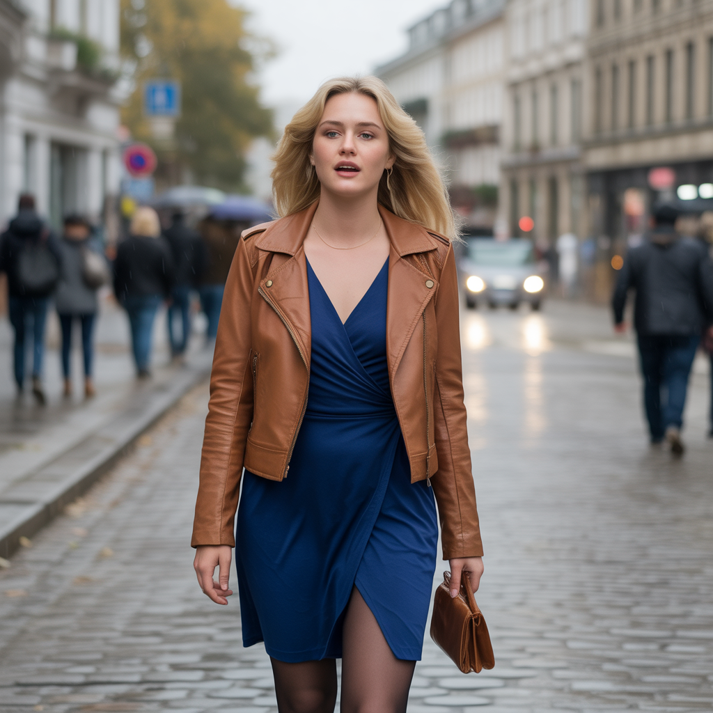 Leather Jacket with Wrap Dress