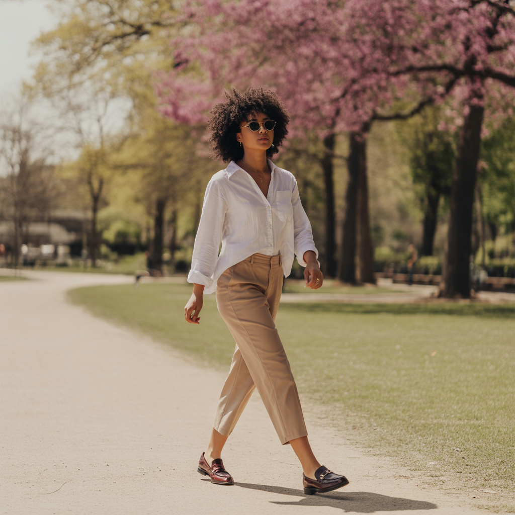 Leather Loafers with Cropped Pants